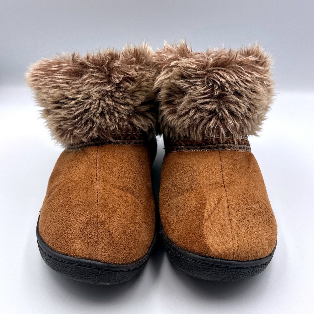 Isotoner Faux Fur Lined Suede Slipper Brown Bootie Cozy Warm Women's Size 6.5-7‎